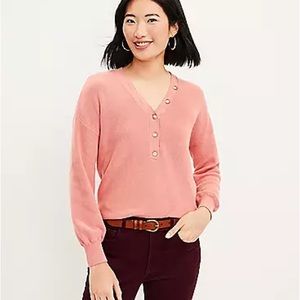 NEW Loft coral oversized knit Henley sweater